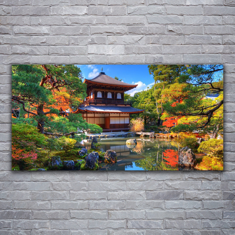 Tableau paysage de maisons et jardin 120x60 pour une ambiance chaleureuse