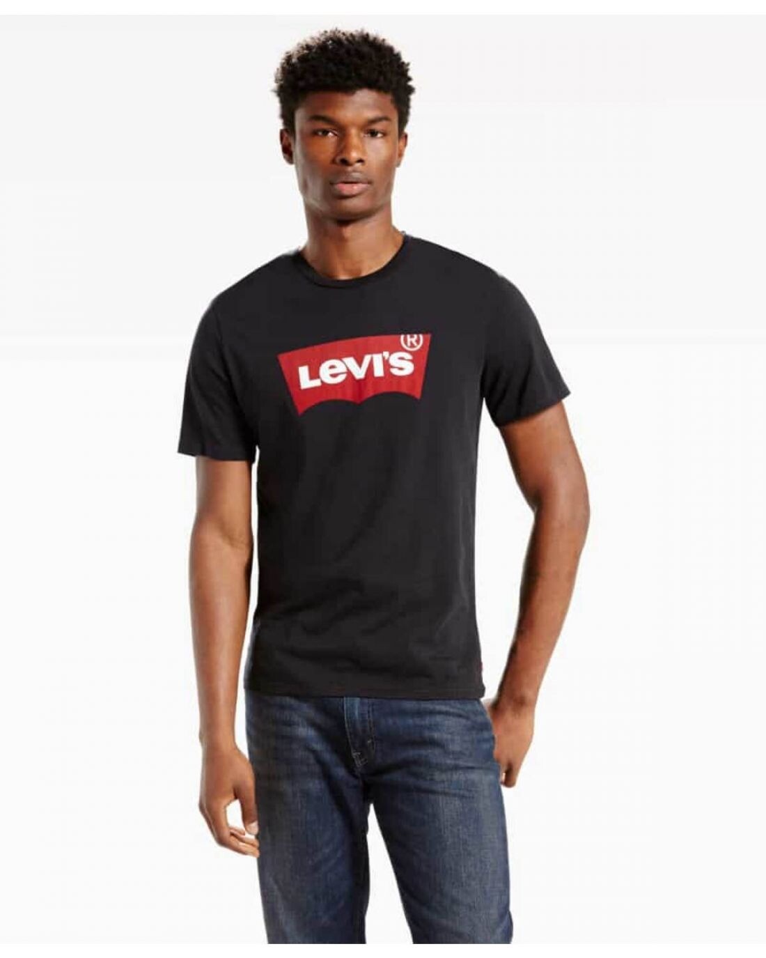 Levi's BLACK Men's Classic Fit Short Sleeve Logo Crewneck T-Shirt, US Small