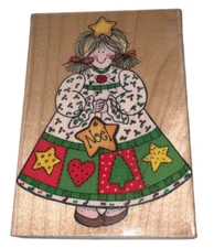Hero arts Noel Holiday Gal Girl with Christmas Dress H1106 Wooden Rubber Stamp