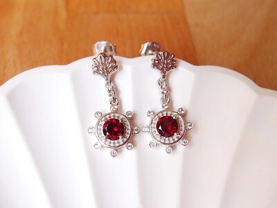 Natürliche Rhodolith Granat & Zirkon Koralle Schiff Rad 925 Sterling Silber Ohrringe
