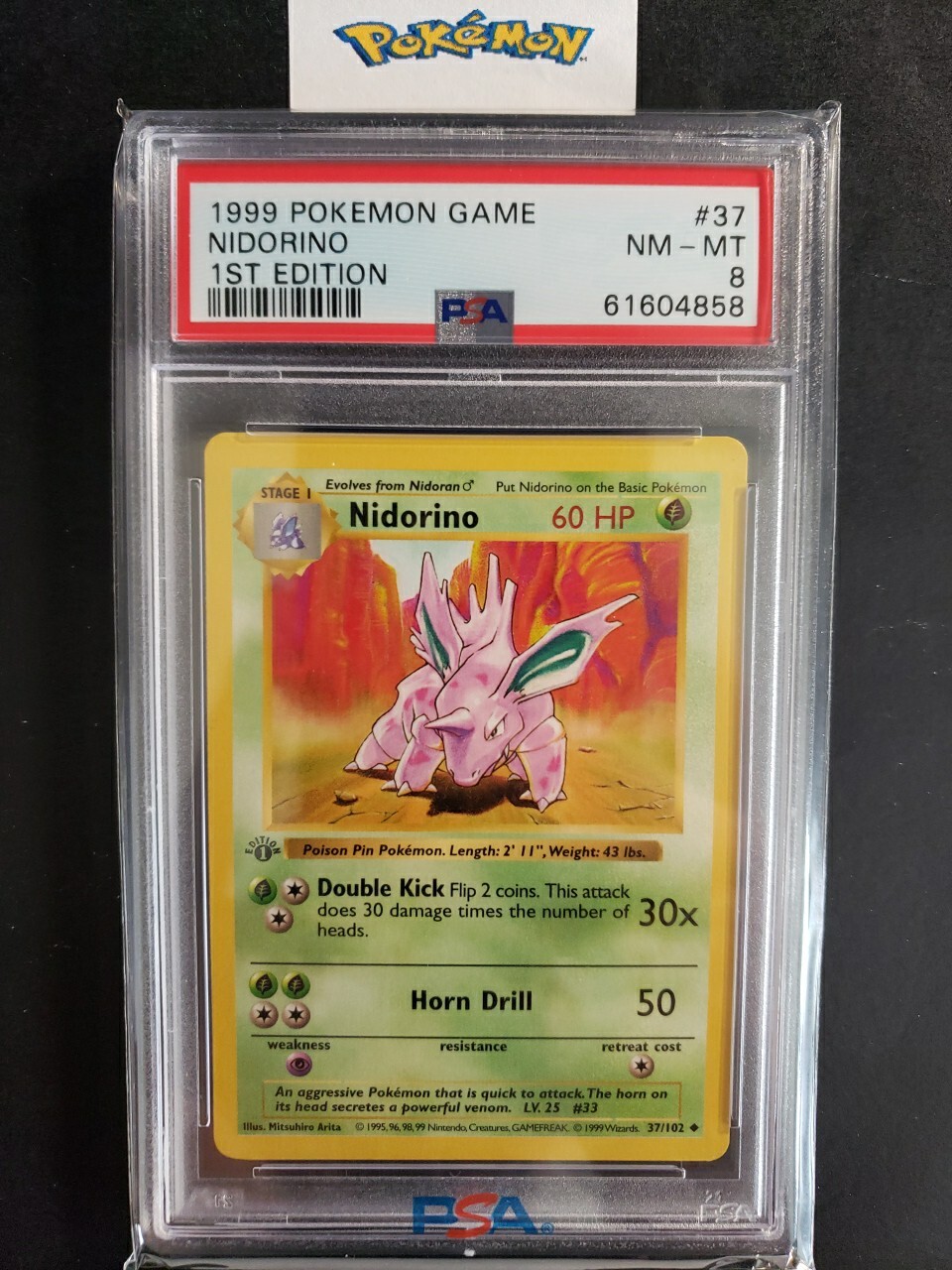 First Edition 1999 Pokemon Base Set 37/102 Nidorino PSA NM-MT 8