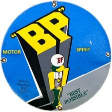 VINTAGE BP GASOLINE PORCELAIN SIGN GAS STATION PUMP PLATE MOTOR OIL LUBESTER