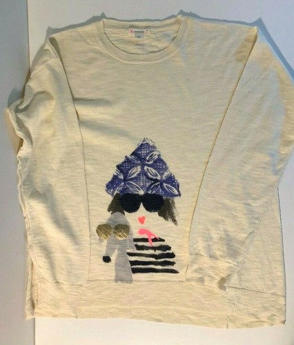 JCREW GIRL 14 LINEN COTTON CREAM IVORY L/S SWEATER DOG NWOT lightweight - Picture 2 of 5