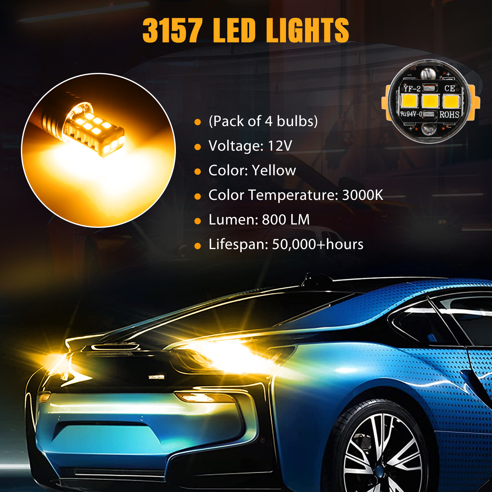 4x 3157 15LED Turn Signal Parking DRL Light Bulbs Amber For Ford F150