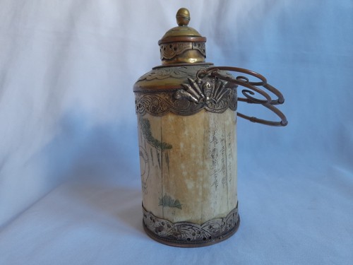 Chinese Bronze, copper, bone opium pot, signed - Picture 2 of 8