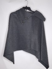 Nwt Lemoda Womens Solid Gray Cape One Size Button Accent Classic New With Tags