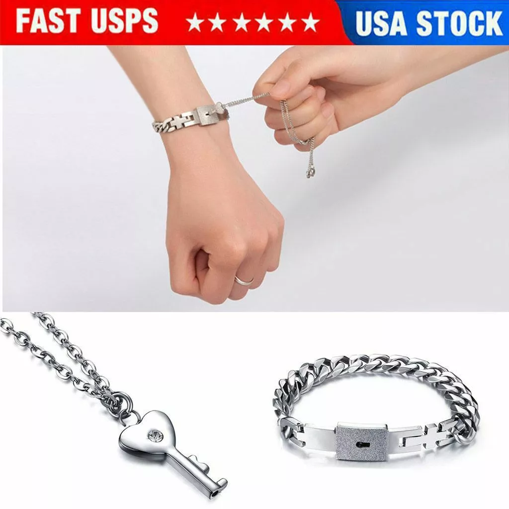 Stainless Steel Love Heart Lock Bangle Bracelet Set With Key Tag Key  Pendant Necklace Set For Couples 299C From Vnppn, $19.23 | DHgate.Com