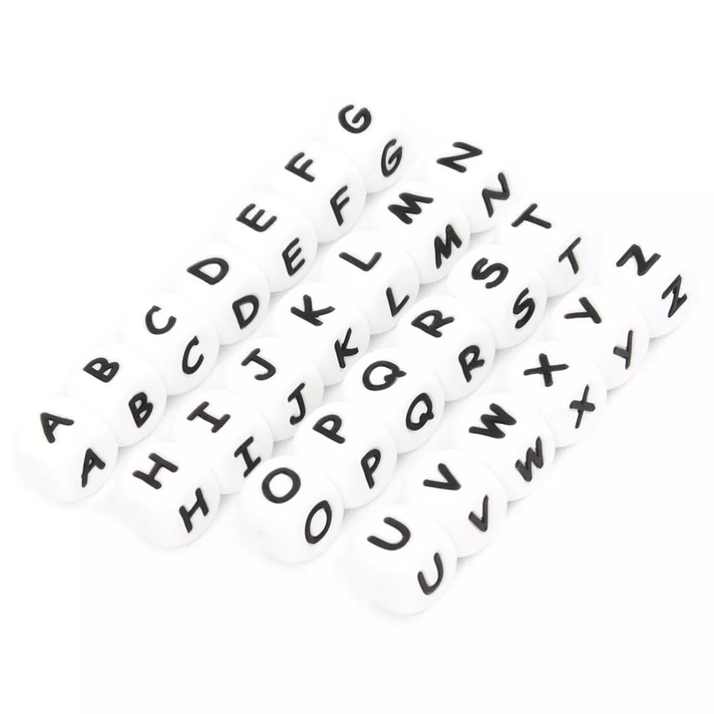 26 Pcs silicon beads Square Beads DIY Silicone Alphabet Beads
