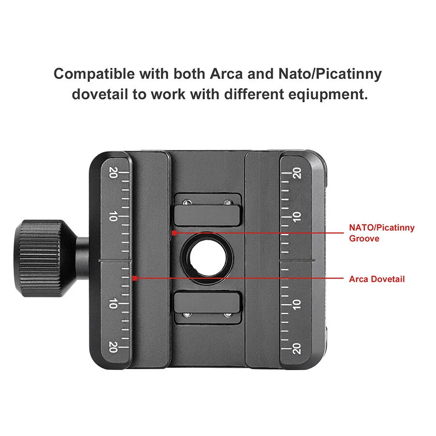 Abrazadera de liberación rápida SPC-50 Arca Swiss QR y adaptador de cola de milano Picatinny Foto 2 de 4