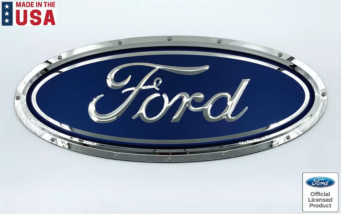 Blue Ford Oval Logo Emblem Metal Sign w Rivets Licensed 9