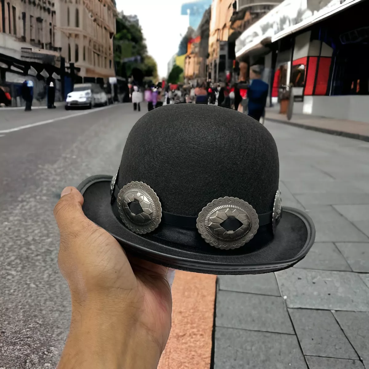 Black Felt Bowler Derby Hat Victorian Brim Cap Prop Steampunk Costume Accessory Black Felt Bowler Derby Hat Victorian Brim Cap Prop Steampunk Costume Accessory