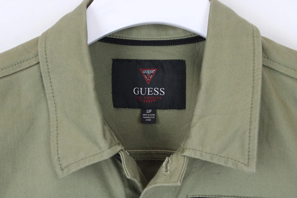 Guess Vest Men Small Polo Collar Buttoned Denim Khaki Green - Image 4 of 4