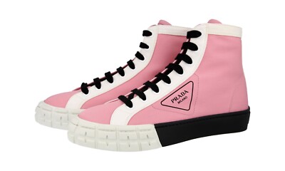 PRADA Canvas Leather Wheel High-Top Sneakers Pink - US 10.5 EU 40