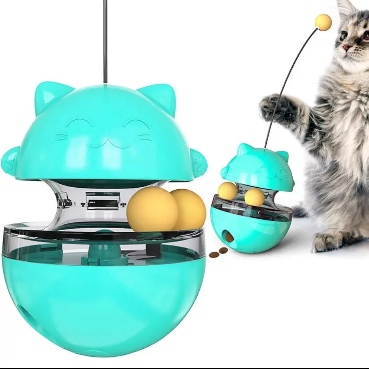 Interactive Cat Treat Puzzle Feeder Toy Food Dispenser w Kitty Rattle Ball