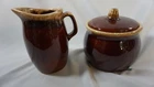 Vintage Hull Oven Proof Pottery Brown Drip Glaze Creamer and Sugar Bowl Set USA