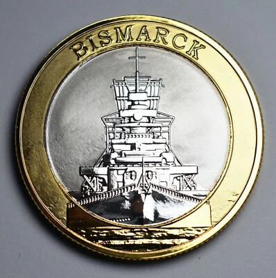 GERMAN BATTLESHIP BISMARCK Dual Metal Silver & 24ct Gold Commemorative. WW2 Navy