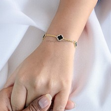 Gold Black Clover Charm Bracelet Chain Bracelet Men & Women Gold Bracelet FD483