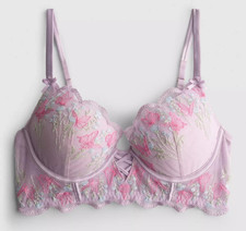 Primark Butterfly Longline Push Up Bra THICK Pad bigger boost cup Lace 32 34 36
