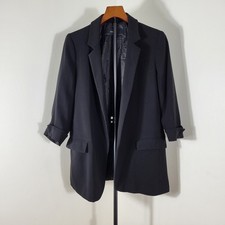 Zara Basic Womens Black Open Front Blazer Cuf...