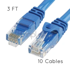 10x 3FT CAT6 Cable Ethernet Lan Network CAT 6 RJ45 Patch Cord Internet Blue NEW