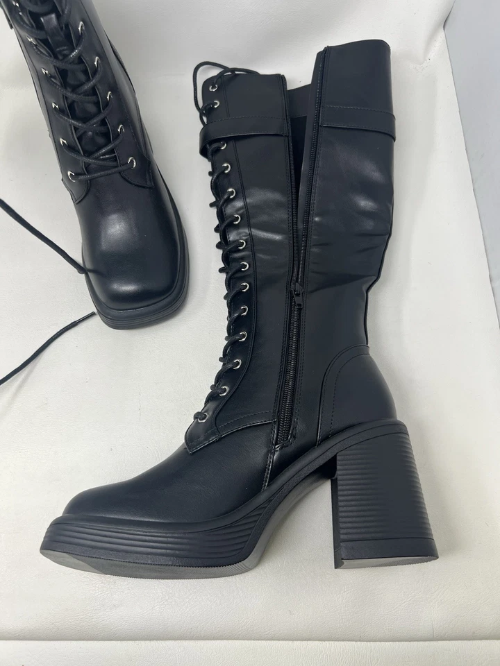 Shoedazzle Tacón Hara Combat Botas con Cordones/Cremalle Negro Talla 8 (Caja dañada) Foto 2 de 4