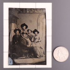 Antique CDV 6th Plate Tintype Victorian Family Photo Men  Women 1306