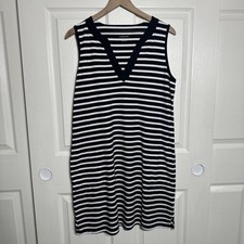 LANDS  END Striped Cotton Jersey Sleeveless Swim Cover-Up Dress Medium Beach