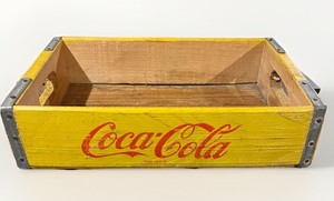 Vintage Wooden Coca-Cola Bottle Crate Yellow Red Advertising Box 16"x11"