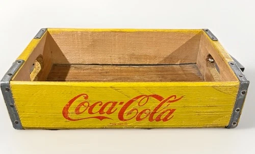 Vintage Wooden Coca-Cola Bottle Crate Yellow Red Advertising Box 16"x11"