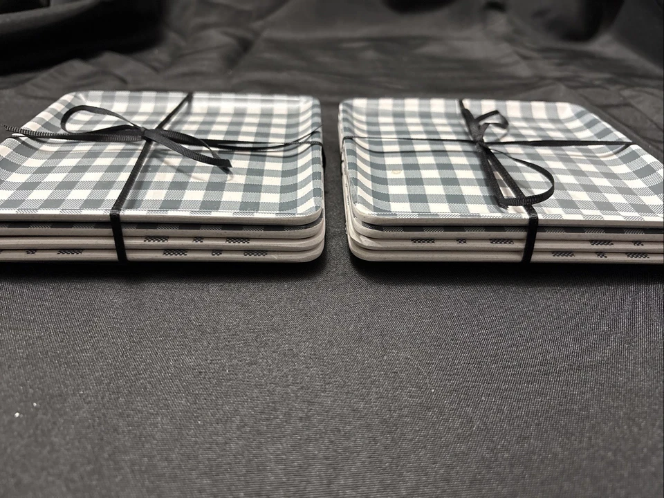 Новый! Тарелки для закусок Hearth And Hand черные/белые/серые клетчатые, 6x6 дюймов - Изображение 3 из 4