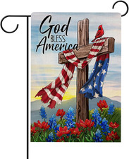 God Bless America 4Th of July Cross Patriotic Garden Flag Double Sided, Religiou