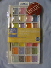 Artist  s Loft Pearlescent Watercolor Pan Set 28 Colors w/Free 3 Brush Set  New