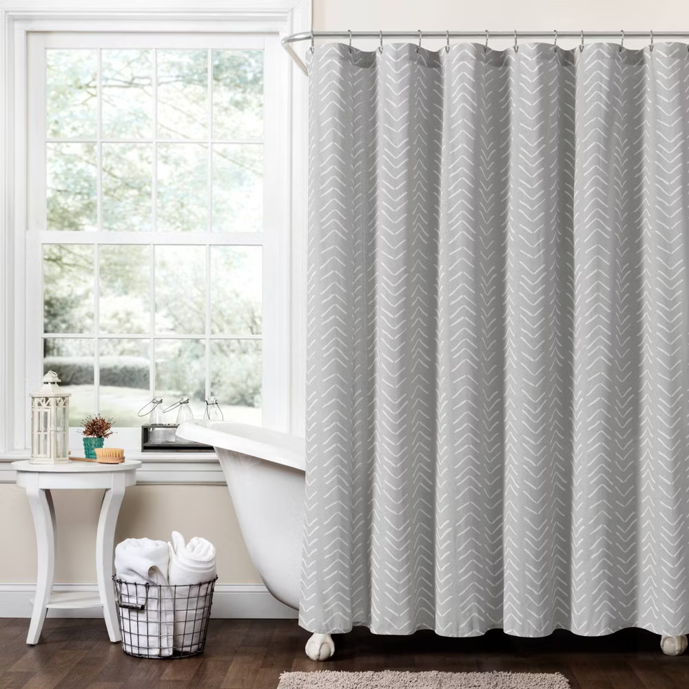 72''x72'' Hygge Modern Arrow Linen Shower Curtain Light Gray - Lush Décor