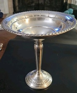Columbia: Sterling Weighted Vintahe Pedestal Compote; 925 Candy Dish, 7Hx6.26"W