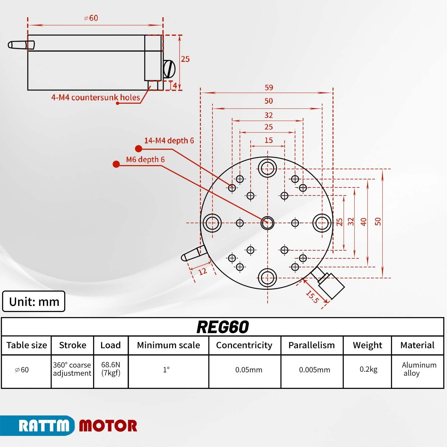 US SHIP】REG60 R Axis Rotary Sliding Table 360° Manual Rotation Stage Dia-60mm