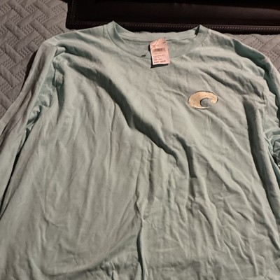 Costa Sunworm LS Chill Lightweight Fishing Shirt XXL Light Blue Graphic Print