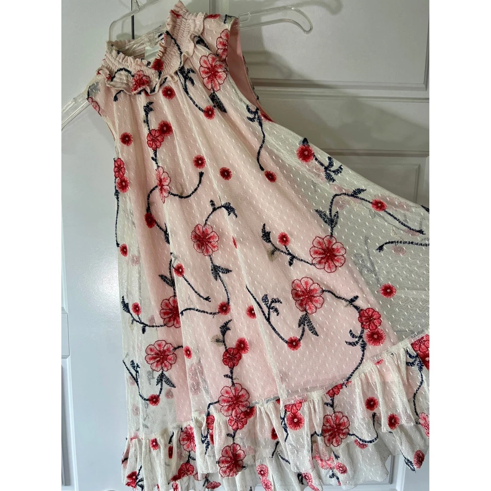 Bonnie Jean Floral Embroidered Dress Ruffle Trim Party Special Occasion Size 8 - Image 2 of 4