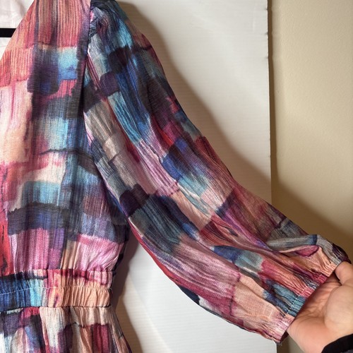 St Frock Maxi Dress Women’s Size 16 V Neck Purple With Blue Abstract Print - Picture 6 of 15