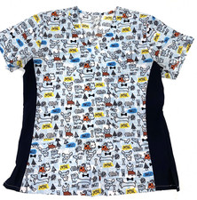 Women's Scrub Top Divine Stretch Medium Blue Black Dogs