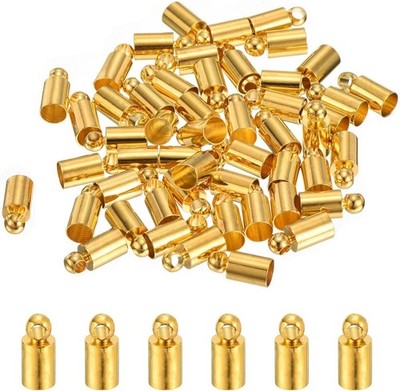 uxcell 100Pcs Leather Cord End Caps, 3.5mm OD Column Barrel 3.5mm, Gold Tone 
