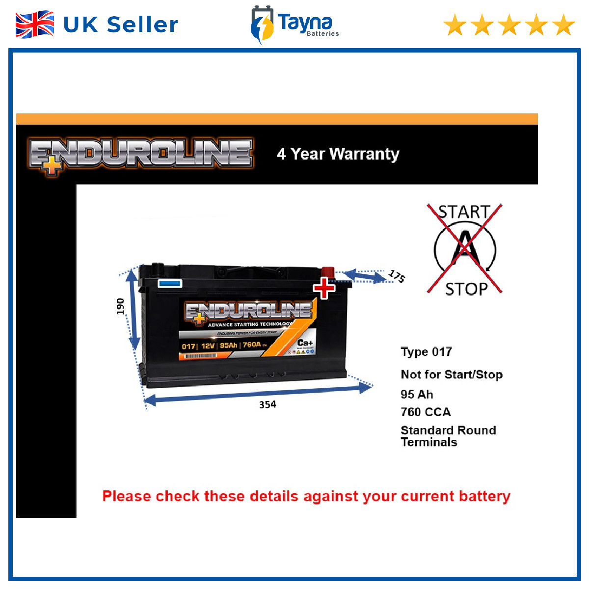 Battery fits FIAT DUCATO TALENTO CAMPAGNOLA 242 017 760A 95Ah Enduroline