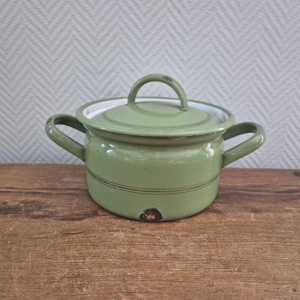 Ancienne casserole hollandaise en émail, ustensiles de cuisine, C1950, émail,... - Photo 3/4