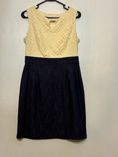 Lace Colorblock Dress Size 8 Yellow Cream Top Dark Denim Look Skirt Alyx