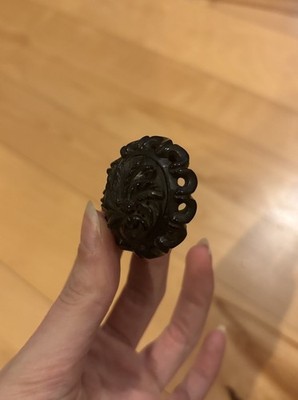 Antique Carved Jet Mourning Jewelry Oval Brooch