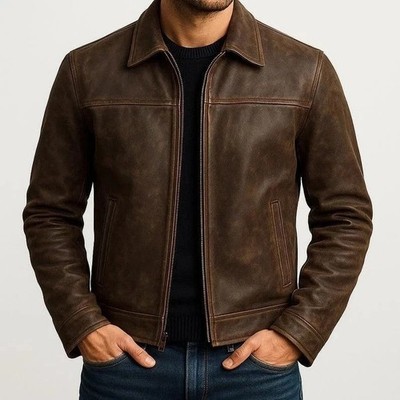 Cafe Racer Leather Jacket Mens Soft Real Genuine Sheep Napa Leather Biker Style
