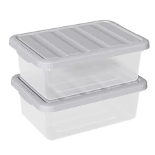 2-Pack 14-Quart Plastic Clear Storage Bin Stackable Latching Box with Grey