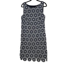 NEW Talbots 10 Navy White Eyelet Floral Dress Sheath Career Preppy Classic