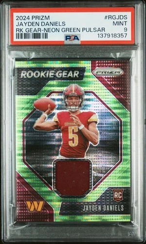 2024 Prizm Jayden Daniels #RGJDS Rookie Gear Neon Green Pulsar Card PSA 9 MINT