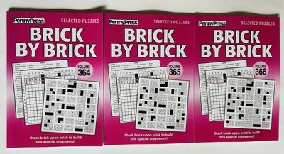 Lot of 3 BRICK BY BRICK Penny Press Selected Puzzles DELL Variety crosswords