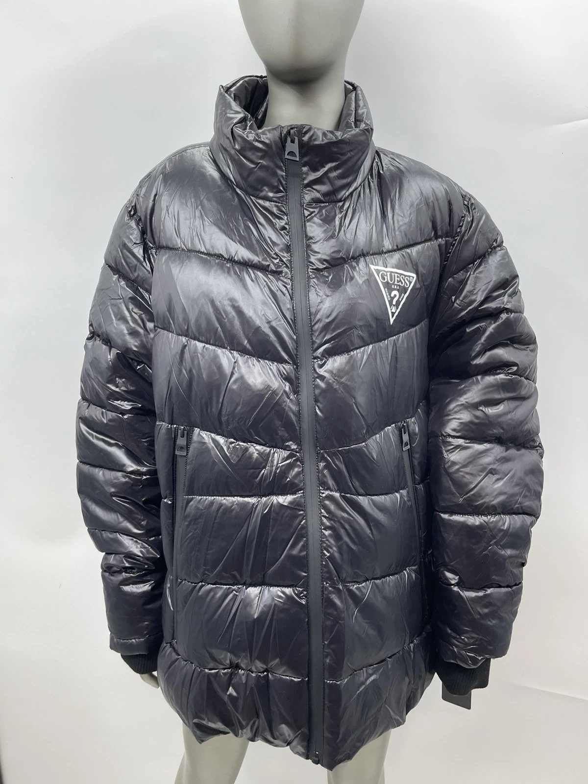 NWT GUESS Men's Midweight Logo Oversized Zip Puffer Color Black Size XL